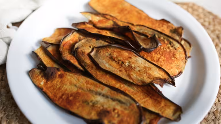 Spicy Auberigen strips on a plate