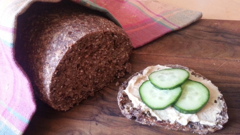 gluten-free bread with spread and cucumber