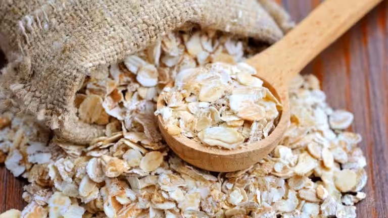 Oatmeal with wooden spoon